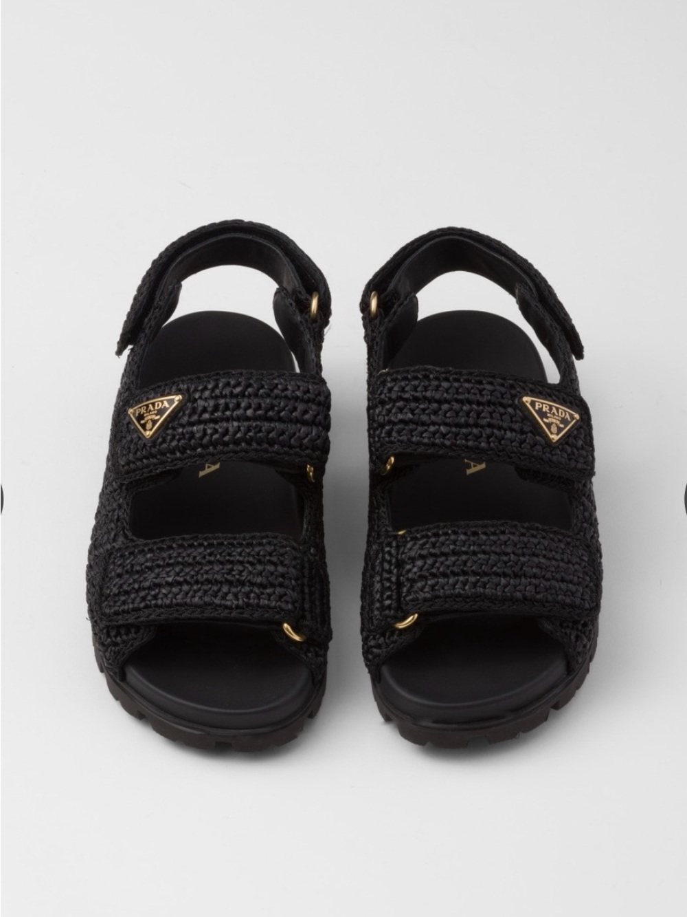 Prada Crochet Strap Sandals with Gold Logo